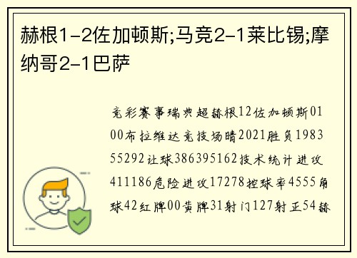 赫根1-2佐加顿斯;马竞2-1莱比锡;摩纳哥2-1巴萨